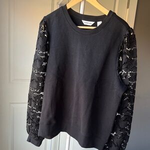 NWOT Lands End Black Lace Sleeve Sweatshirt